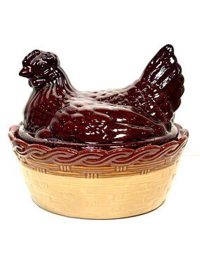Vintage Rosentha Ceramic Pottery Hen Chicken Brownware Nest Casserole Server